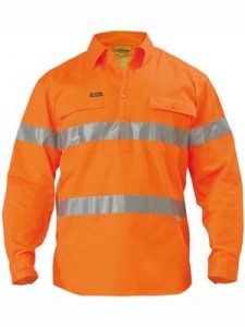 Bisley Shirt Closed Front Hi Vis Taped Orange