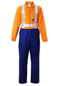 Hard Yakka Overalls Day/Night Polycotton Zip Royal Blue/Orange