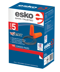 Esko Vortex Earplug Corded Class 5 Foam Box(100)