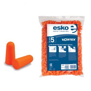 Esko Vortex Class 5 Earplugs Foam Uncorded, Bag 500 Pairs,