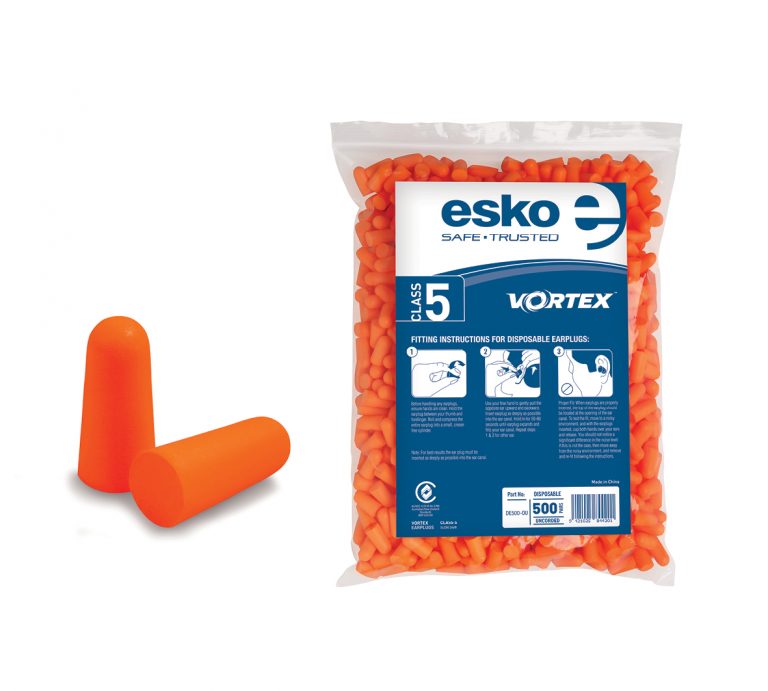 Esko Vortex Class 5 Earplugs Foam Uncorded, Bag 500 Pairs,