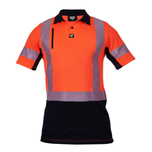 Caution Hi Vis D/N Microvent Premium Polo Orange/Black