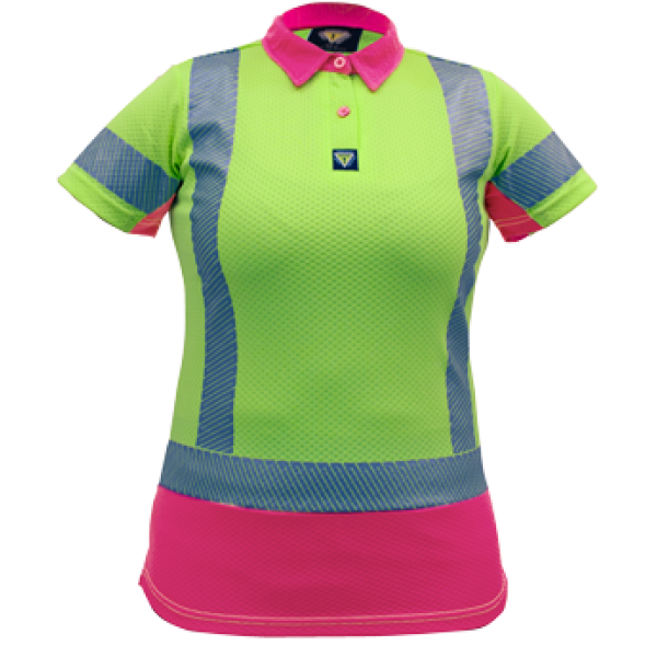 Caution Yellow/Pink Polo D/N Woman's Microvent PCP1264