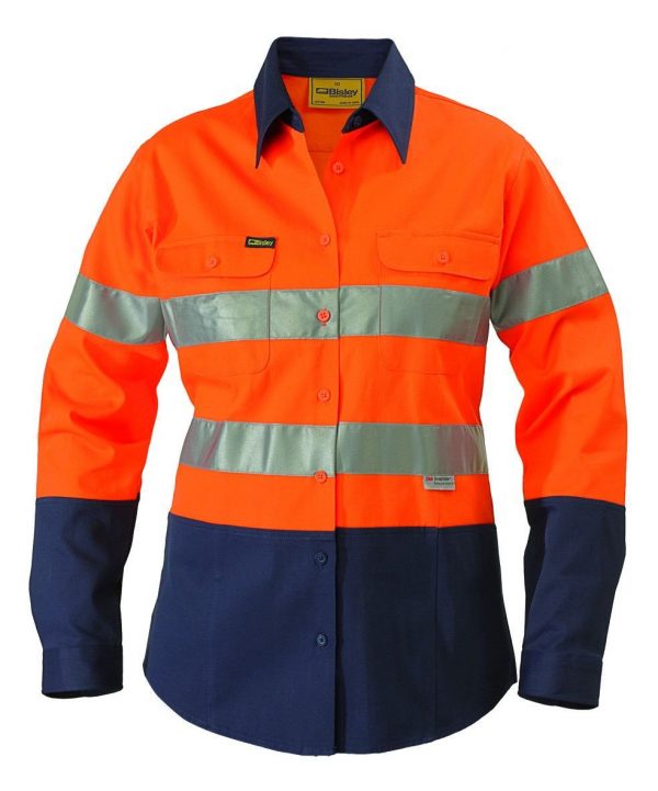 Bisley Long Sleeve Hi Vis Ladies Shirt Reflective Tape