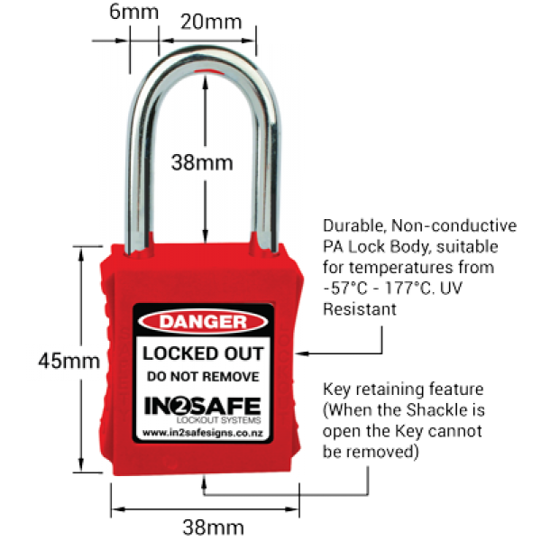 IN2SAFE Padlock Safety Steel Shackle KD 38mm