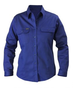 Bisley Shirt Woman’s Drill Cotton Long Sleeve Navy BL6339