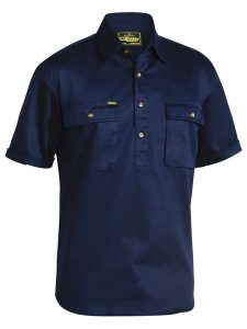 Shirt Bisley Closed Front Short Sleeve 100% Cotton NAVY BSC1433