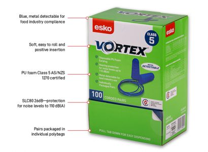 Esko Vortex Metal Detectable Corded Earplug Class 5 BX/100