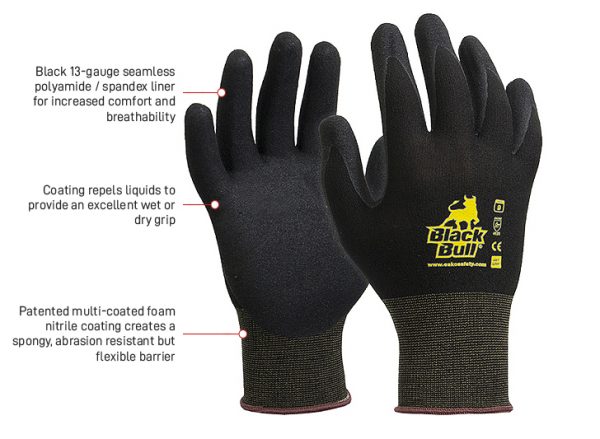Esko Work Gloves - Black Bull E450 Nitrile-Coated s