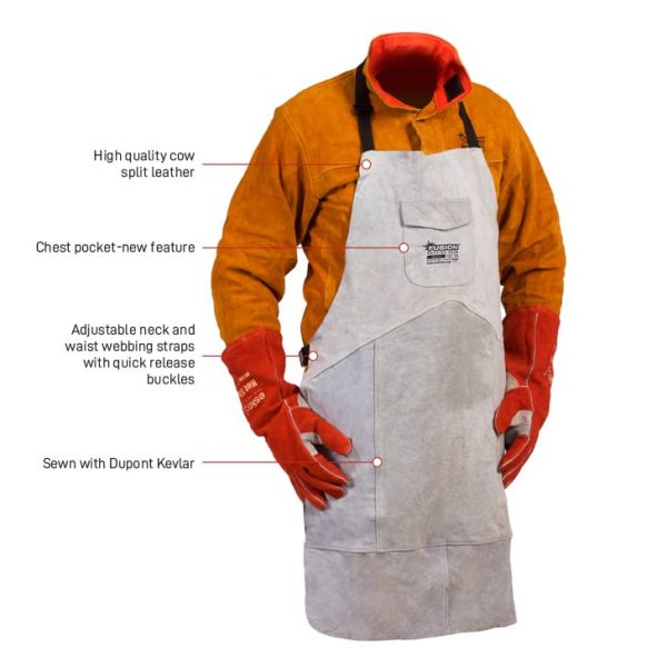 Chrome Leather Welders Apron FUSION Kevlar Stitched High quality cow split leather Chest pocket - new feature Sewn with DuPont Kevlar