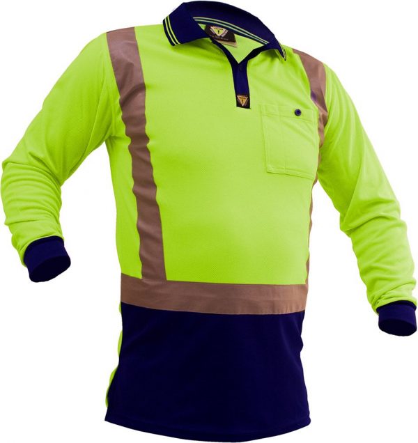 Caution Hi-Vis Yellow/Navy Polo Long Sleeve D/N PCP1213