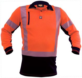 Caution Polo Orange/Black Long Sleeve Hi-Vis D/N PCP1263