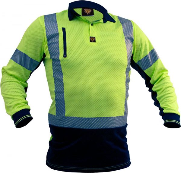 Caution Polo Yellow/Black Hi Vis D/N Long Sleeve Microvent PCP1263