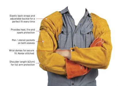 FUSION Leather Welders Sleeves, Shoulder Length(62cm), with Leather Strap & Silver Buckle