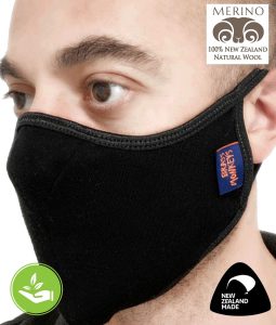 Merino Face Mask Black -100% fine NZ merino wool outer