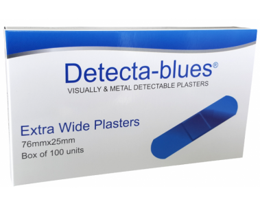 Blue Plasters Metal Detectable X Wide 25mm x 76mm Pkt 100