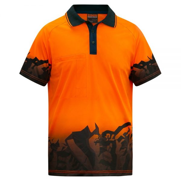 Bison Mountain Peak Orange Polo Day Only Polyester