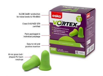 Esko Disposable Earplugs VORTEX Uncorded Class 5 Green 200/bx