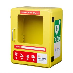 Defibrillator Cabinet Outdoor Alarmed Yellow Labelled PW522