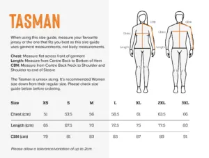 Tasman Sizing Chart