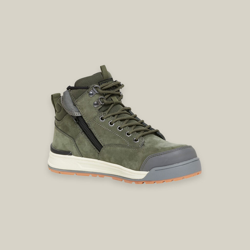 The Hard Yakka 3056 Olive Zip Sided Safety Boots