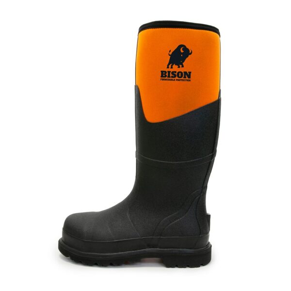 Bison Neoprene Safety Gumboot - Rubber/Neo Black/Orange - Image 3