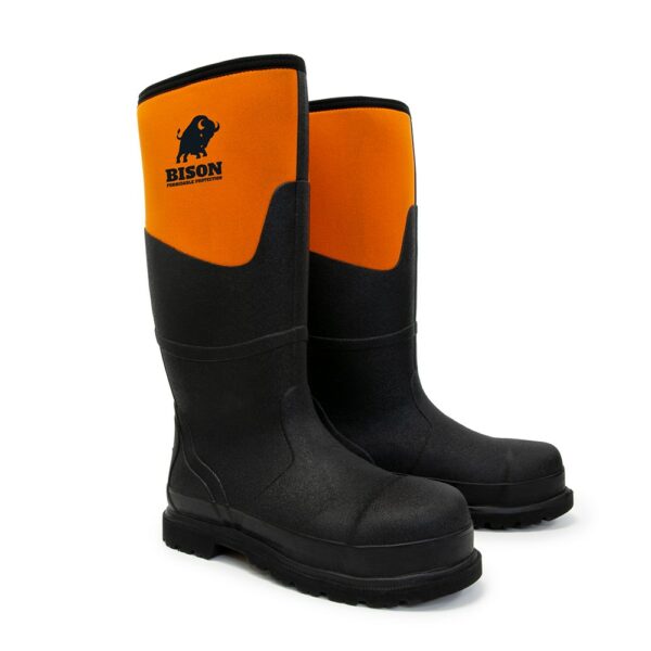 Bison Neoprene Safety Gumboot - Rubber/Neo Black/Orange - Image 2