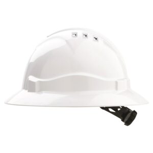 Hard Hat Full Brim Vented Ratchet Harness – White