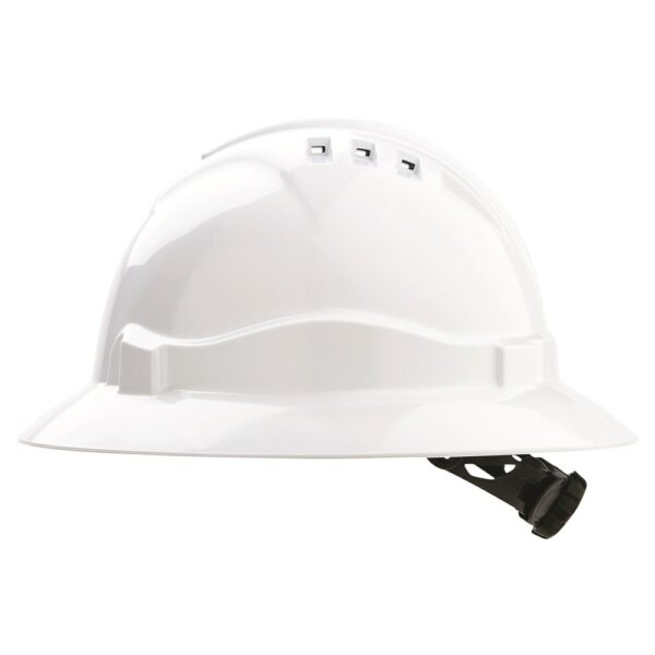 Hard Hat Full Brim Vented Ratchet Harness - White