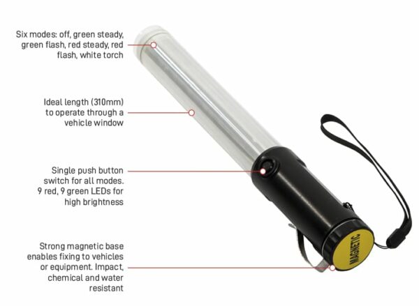 Traffic Signalling Baton LED Red/Green Magnetic Base