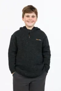MKM 36.6 Mini Extreme Kids Hoodie Half Zip 100% NZ Wool – Coal