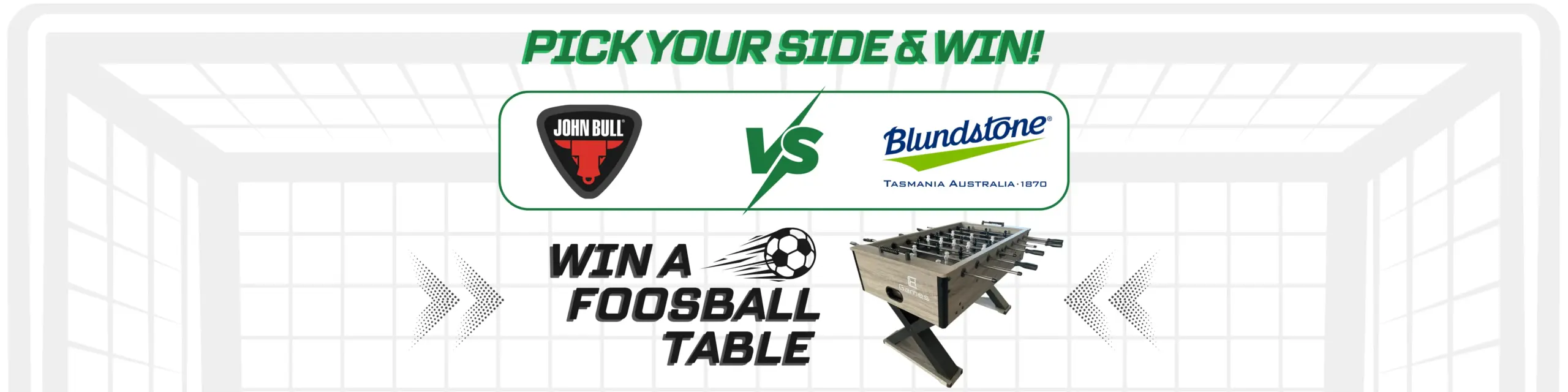 John Bull Blundstone Foosball table Promo banner safety first