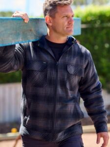 Bisley Zip Hoodie with Sherpa Lining Charcoal or Blue Check