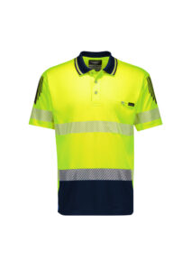 Syzmik Mens Polo Segmented Tape Short Sleeve Yellow/Navy With ICC Logo